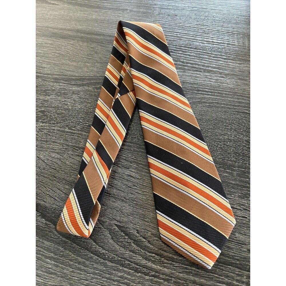 Mark of California Vintage Striped Neck Tie Black Orange Brown Gray White
